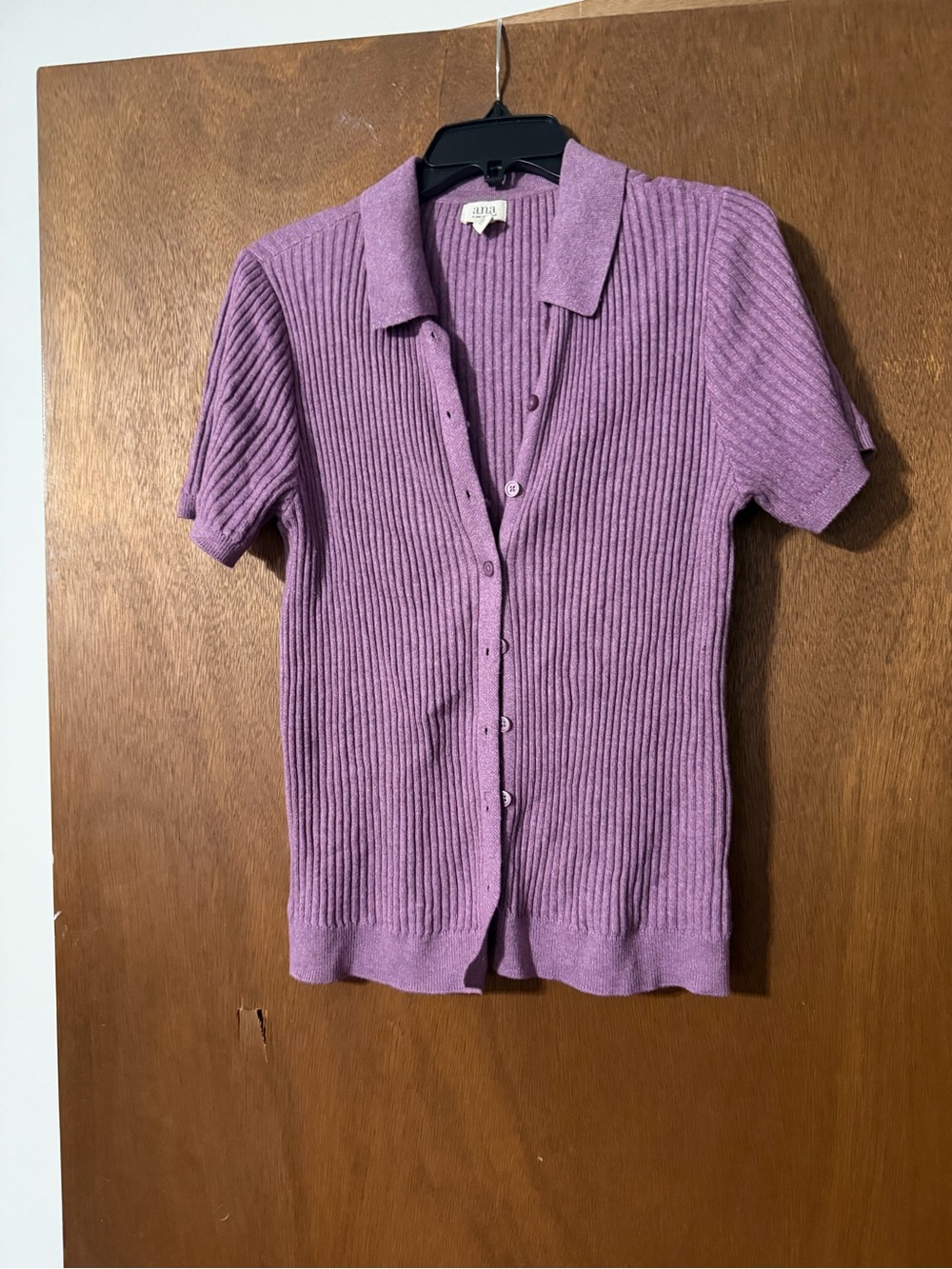 a.n.a Ribbed Short-Sleeve Button-Up sweater